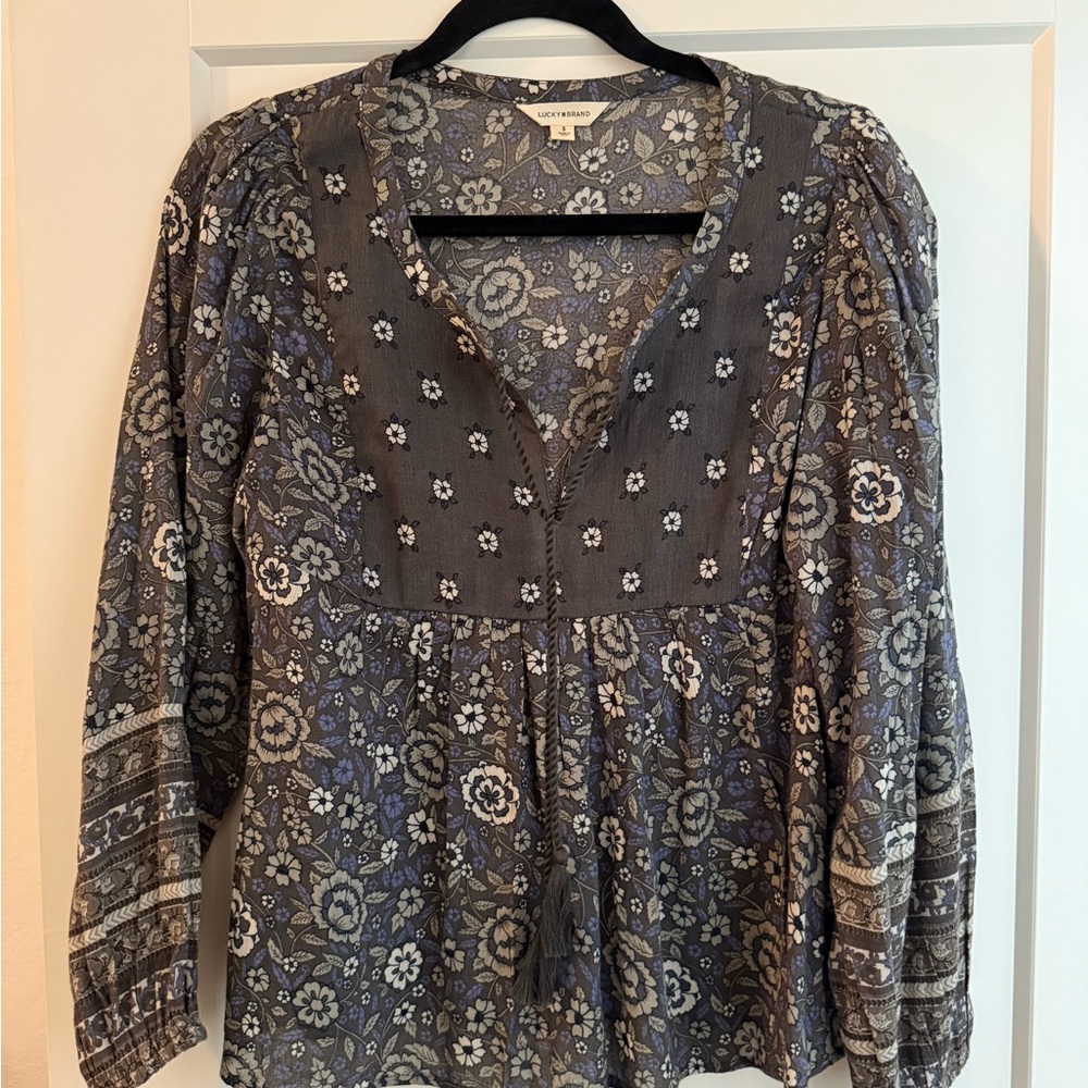 Lucky Brand Charcoal Floral Blouse